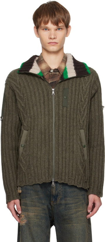 Photo: Andersson Bell Khaki Stripe High-Neck Zip-Up Sweater