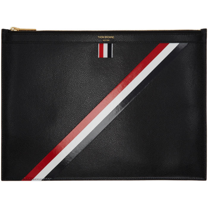 Photo: Thom Browne Black Medium Diagonal Stripe Zipper Document Holder