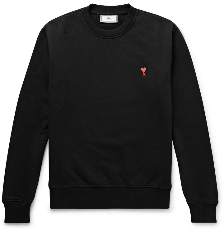 Photo: AMI - Logo-Appliquéd Loopback Cotton-Jersey Sweatshirt - Black