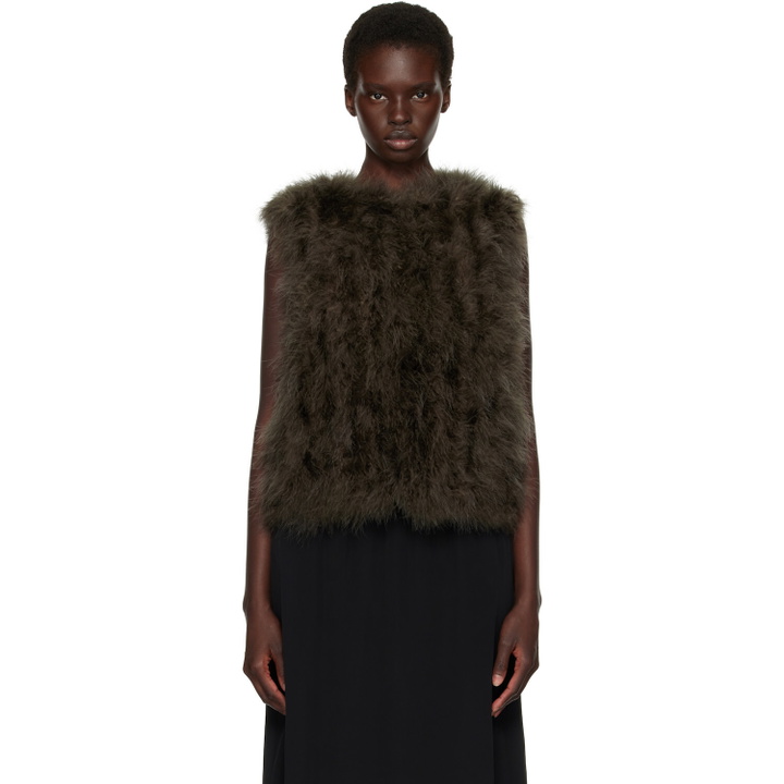 Photo: Yves Salomon Khaki Cropped Feather Gilet Vest