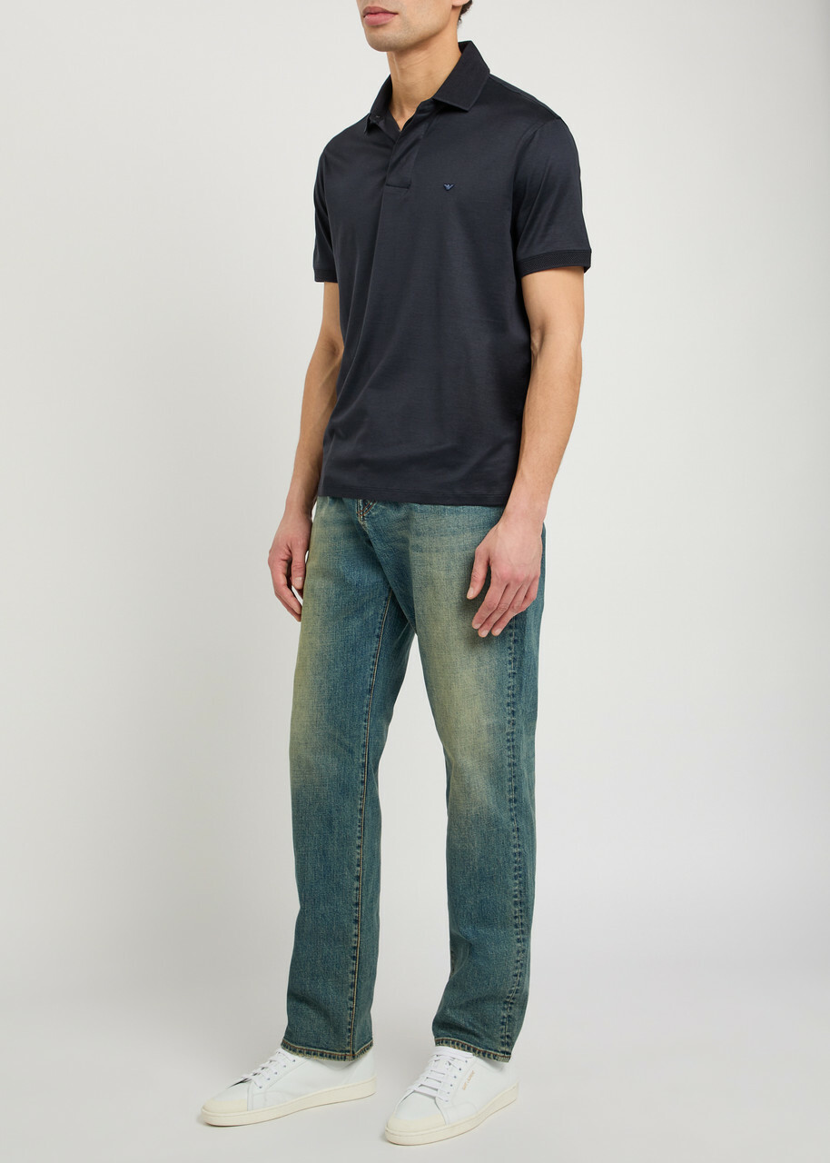 Emporio Armani Logo-embroidered Jersey Polo Shirt Navy