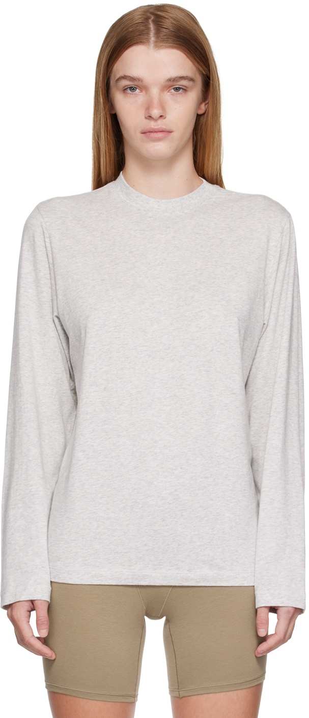 Skims Cotton Blend Fleece Crewneck Sweatshirt in White