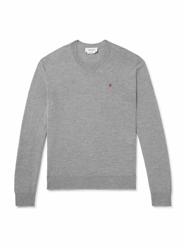 Photo: McQueen - Logo-Embroidered Wool Sweater - Gray