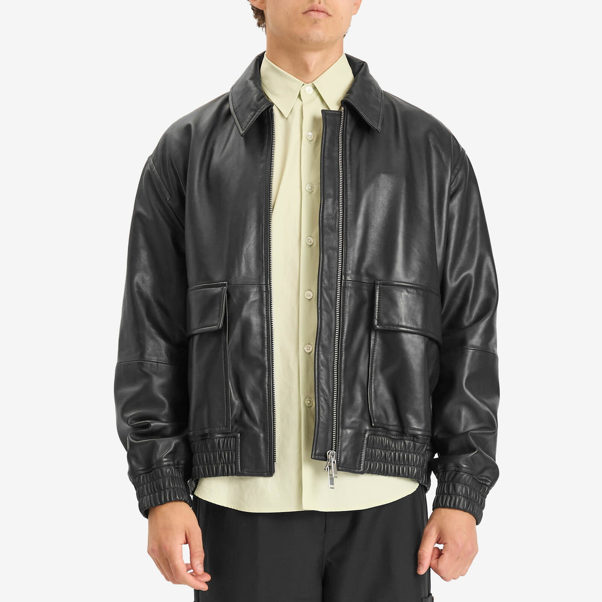 Studio Nicholson Men's Leather Bomber Jacket in Black