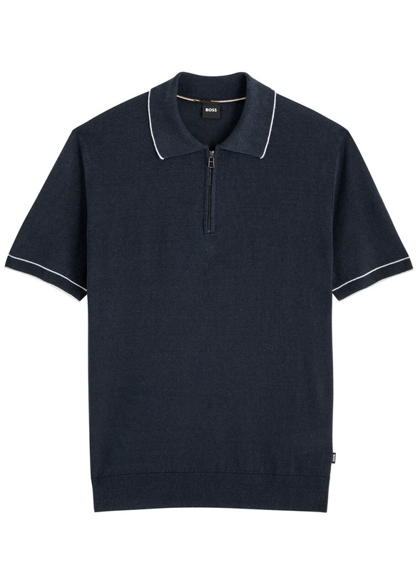 Photo: Boss Knitted Linen-blend Polo Shirt Navy