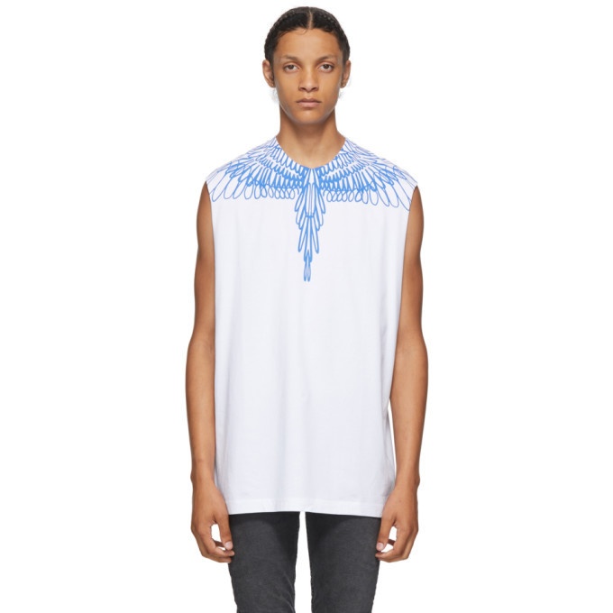 Photo: Marcelo Burlon County of Milan White and Blue Pictorial Wings Sleeveless T-Shirt