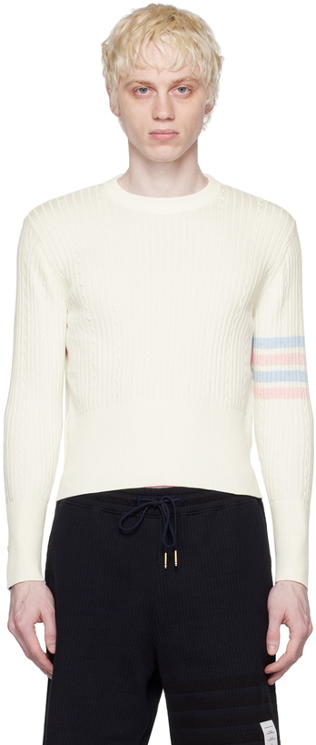 Photo: Thom Browne White 4-Bar Sweater