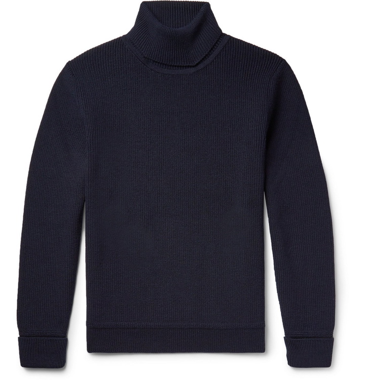 Photo: SALLE PRIVÉE - Art Ribbed Virgin Wool Rollneck Sweater - Blue