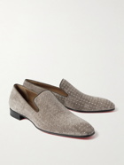 Christian Louboutin - Dandelion Plume Studded Suede Loafers - Gray