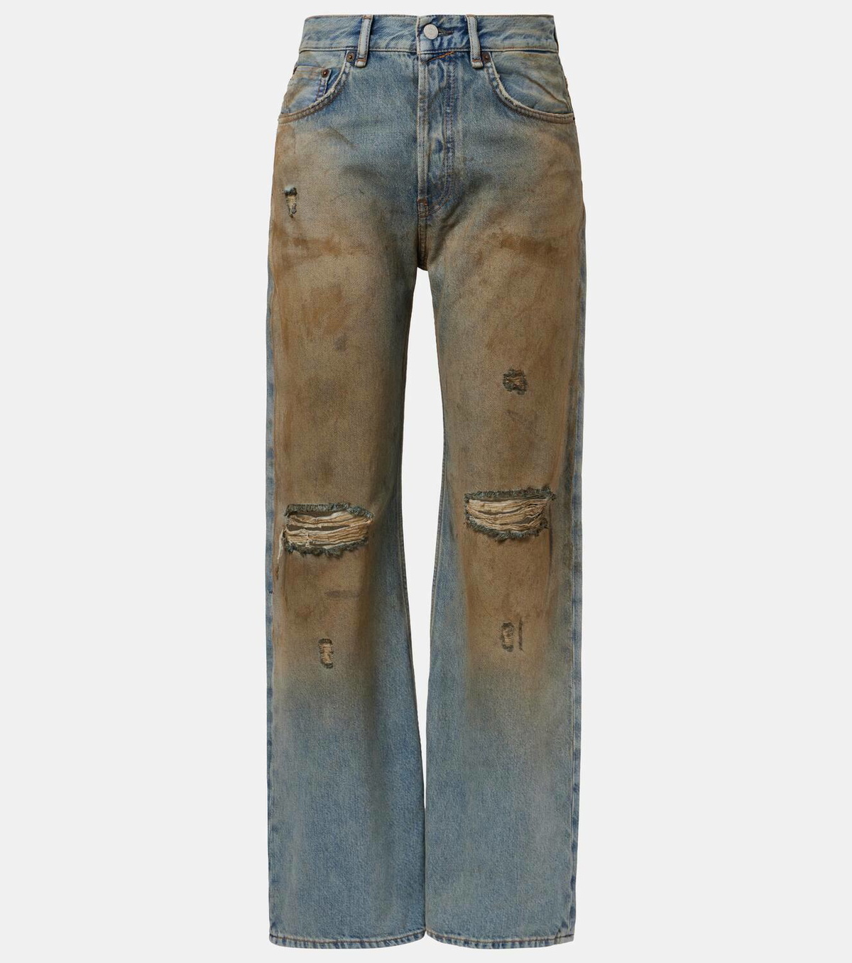 Acne Studios 2021F distressed mid-rise wide-leg jeans Acne
