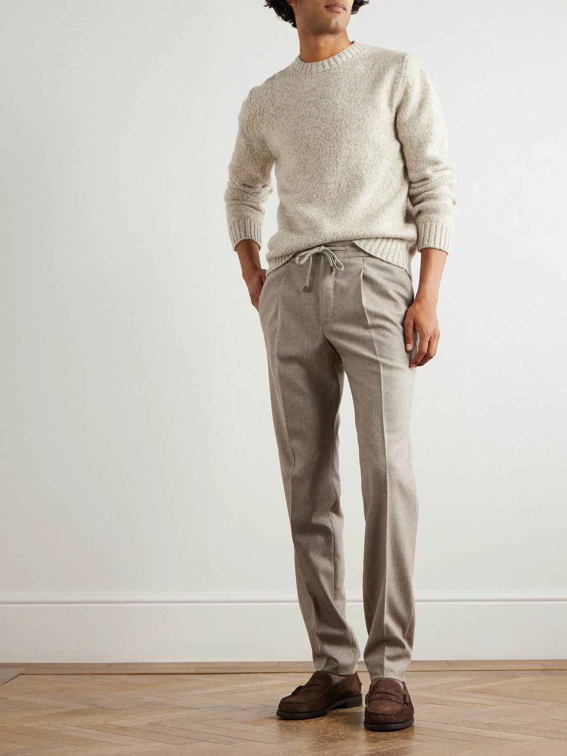Incotex - Tapered Pleated Wool and Cashmere-Blend Trousers - Neutrals