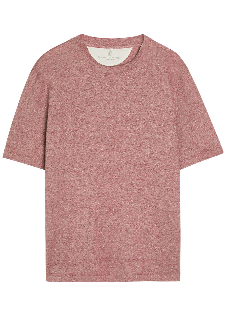 Brunello Cucinelli Linen and Cotton-blend T-shirt Coral