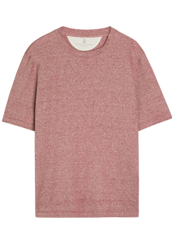Photo: Brunello Cucinelli Linen and Cotton-blend T-shirt Coral