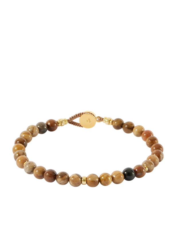 Photo: Mikia - Circle 8 Gold-Plated Sterling Silver, Petrified Wood and Flint Beaded Bracelet - Brown