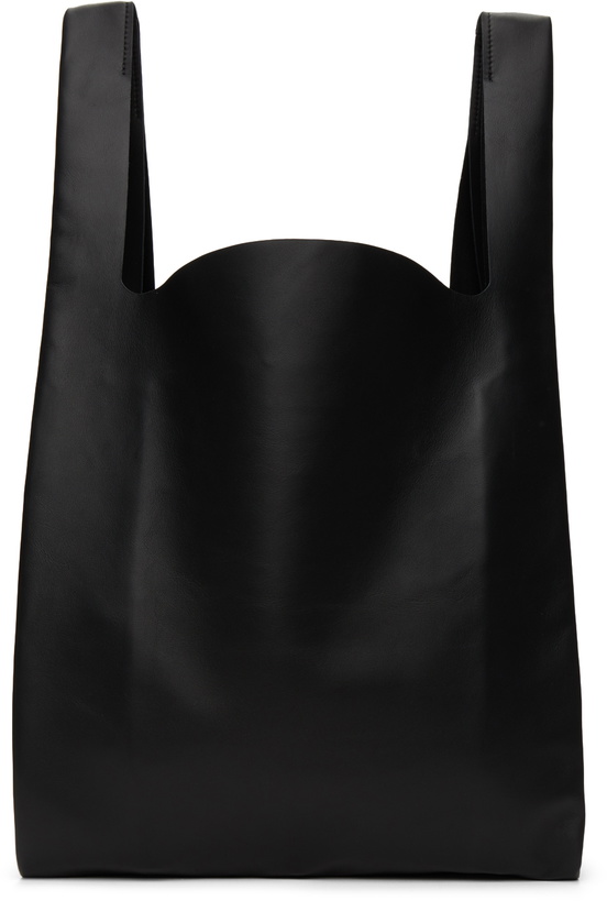 Photo: Maison Margiela Black Leather Flat Shopping Tote