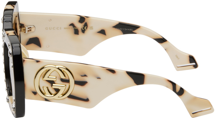 Gucci Black & Off-White Crystal-Cut Sunglasses Gucci display picture 1