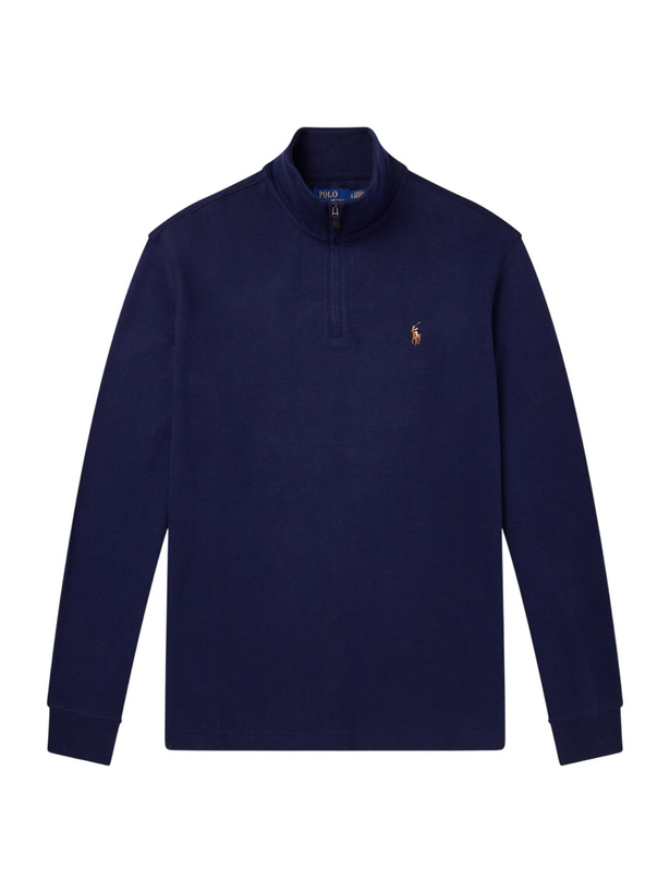 Photo: Polo Ralph Lauren - Logo-Embroidered Cotton-Jersey Half-Zip Sweater - Blue