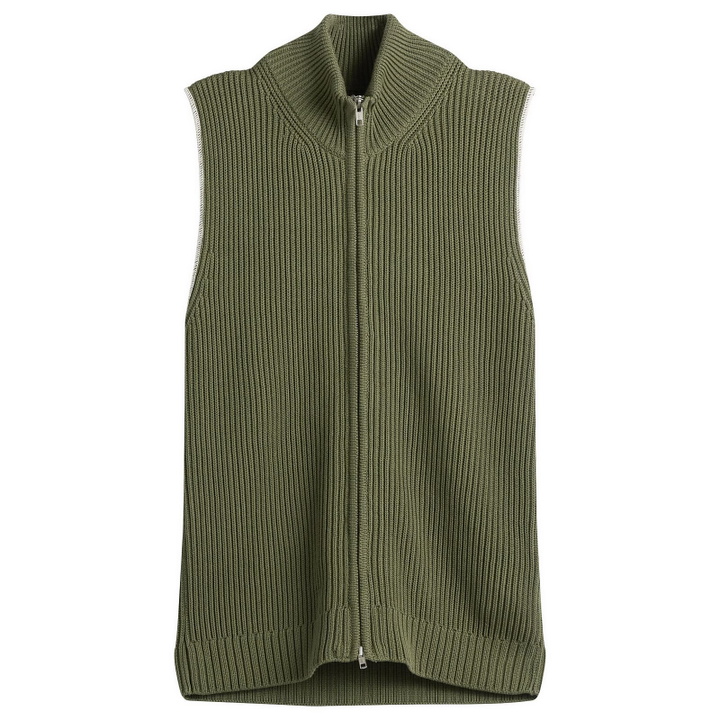 Photo: MM6 Maison Margiela Men's Knitted Ribbed Zip Vest in Kaki
