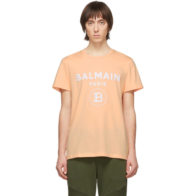 Photo: Balmain Orange Flocked Logo T-Shirt