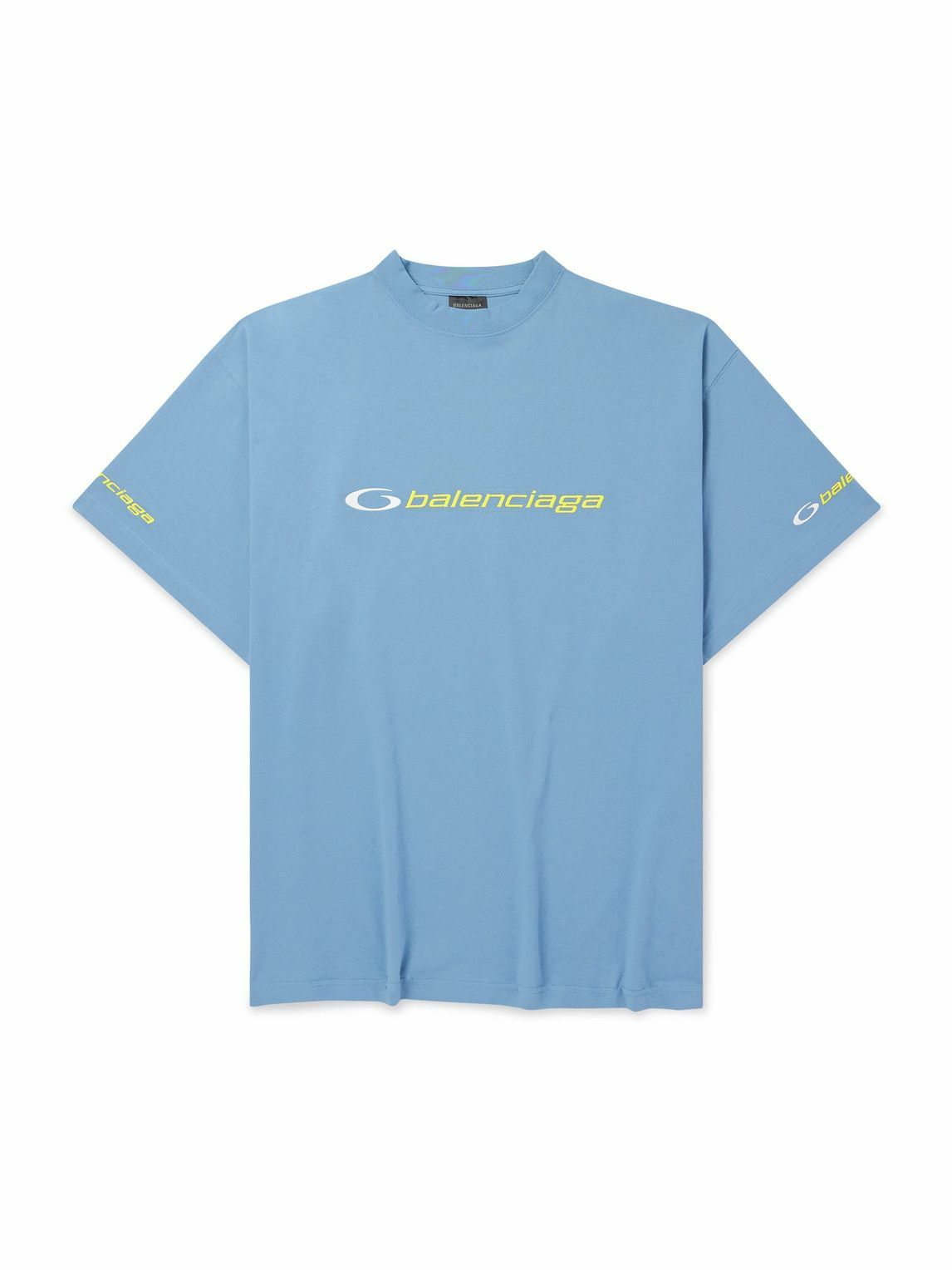 Balenciaga - Oversized Logo-Embroidered Cotton-Jersey T-Shirt - Blue