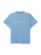 Balenciaga - Oversized Logo-Embroidered Cotton-Jersey T-Shirt - Blue