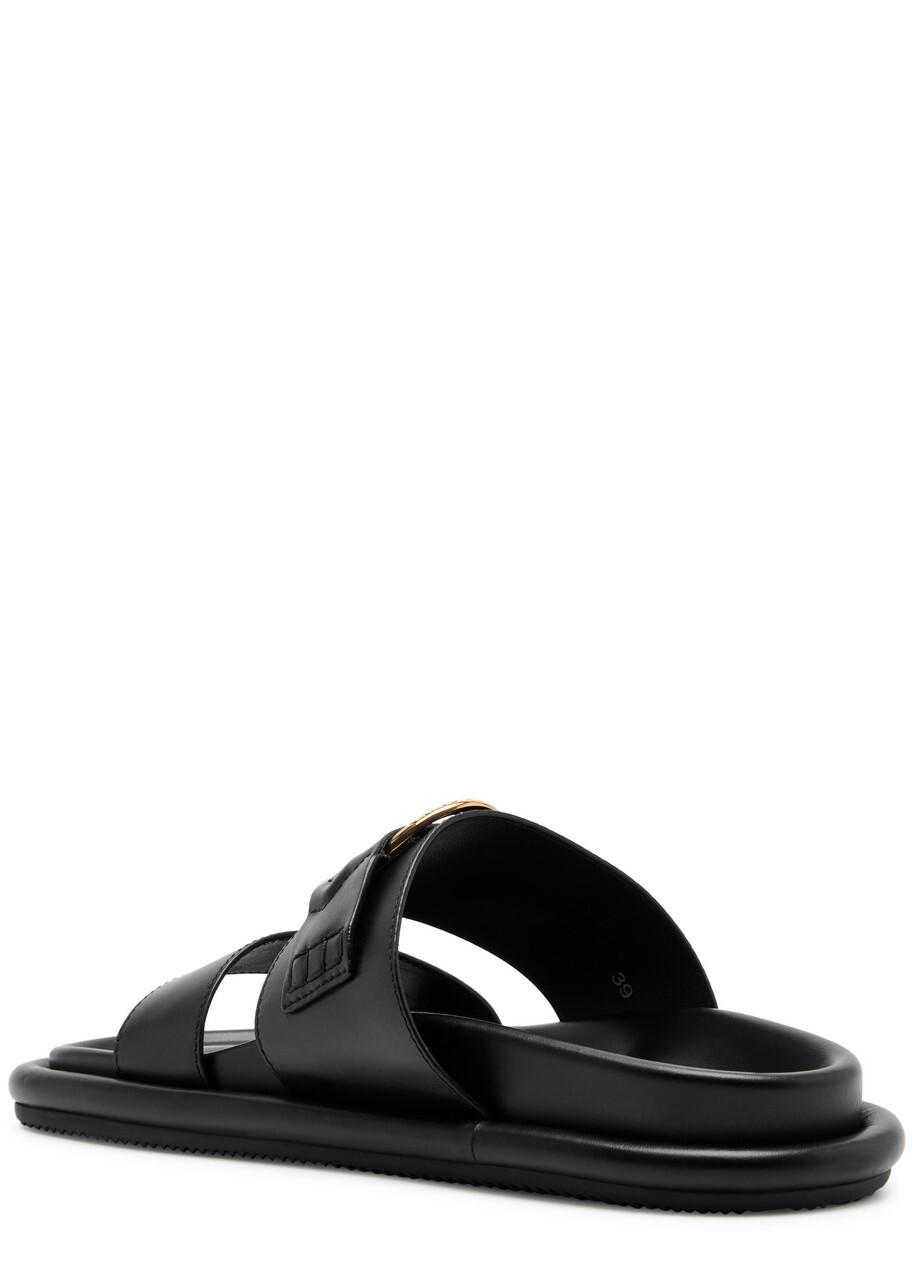 Moncler Bell Logo Leather Sliders Black