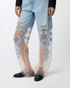 Pinko Wide Leg Jeans With Sheer Organza Light Vintage Wash