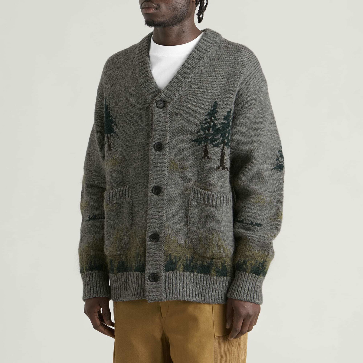 Junya Watanabe MAN Men's Wool Intarsia Cardigan in Top Grey