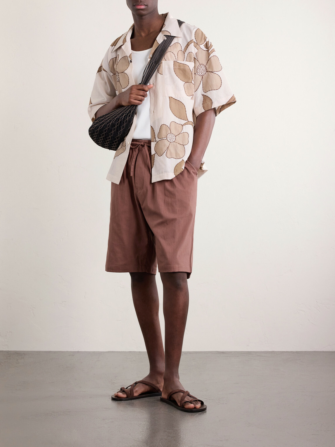 Kardo - Milo Straight-Leg Cotton Drawstring Shorts - Brown
