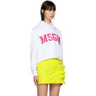 MSGM White Cropped College Logo Hoodie