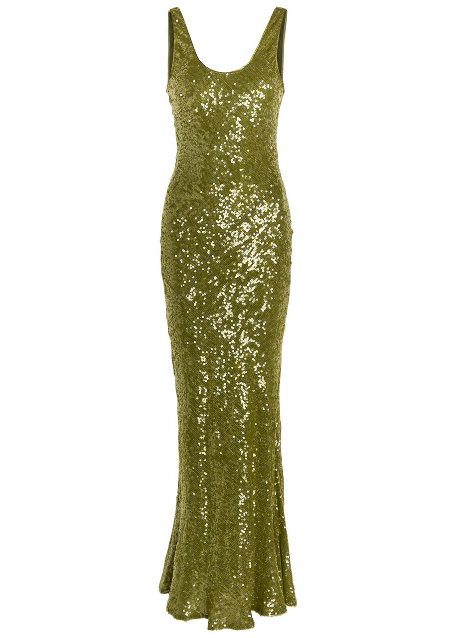 Galvan Moonlight Valletta Sequin-embellished Chiffon Gown Green
