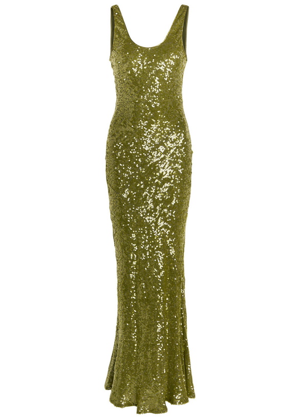 Photo: Galvan Moonlight Valletta Sequin-embellished Chiffon Gown Green