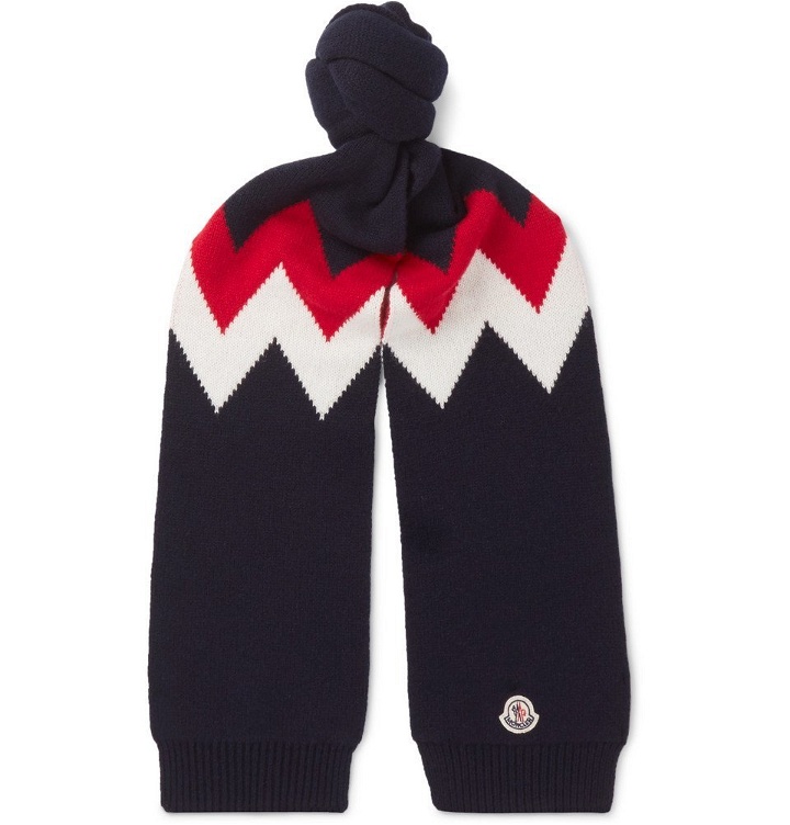 Photo: Moncler - Tricot Intarsia Wool and Cashmere-Blend Scarf - Men - Navy