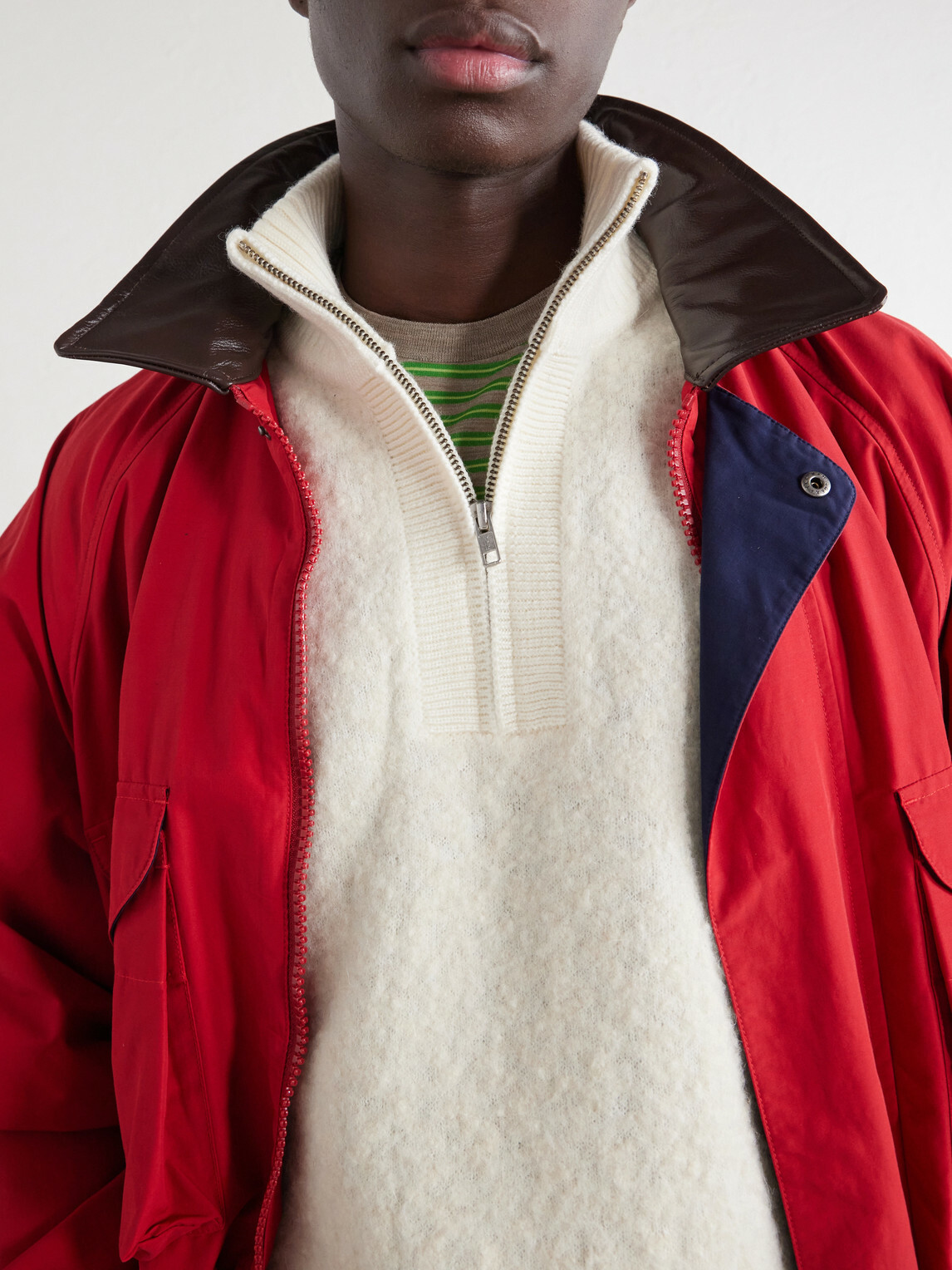 Aimé Leon Dore - Felted Wool-Blend Half-Zip Sweater - White