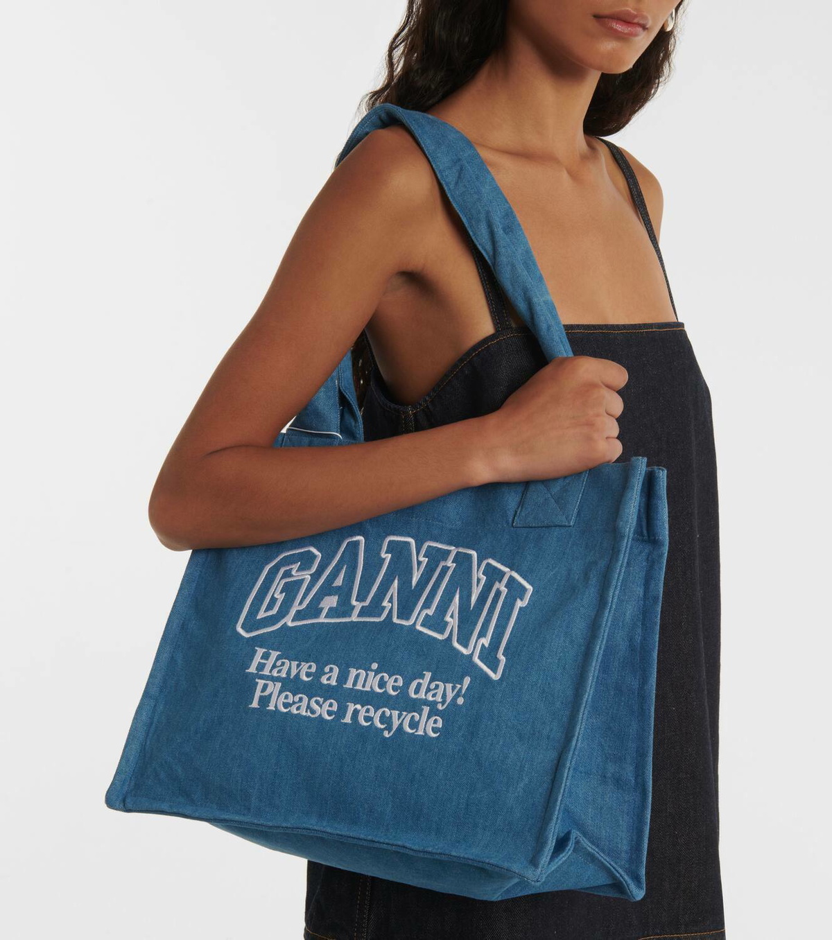トートバッグ Ganni Logo embroidery denim shopping bag Ganni Logo Embroidery Denim Shopping Bag