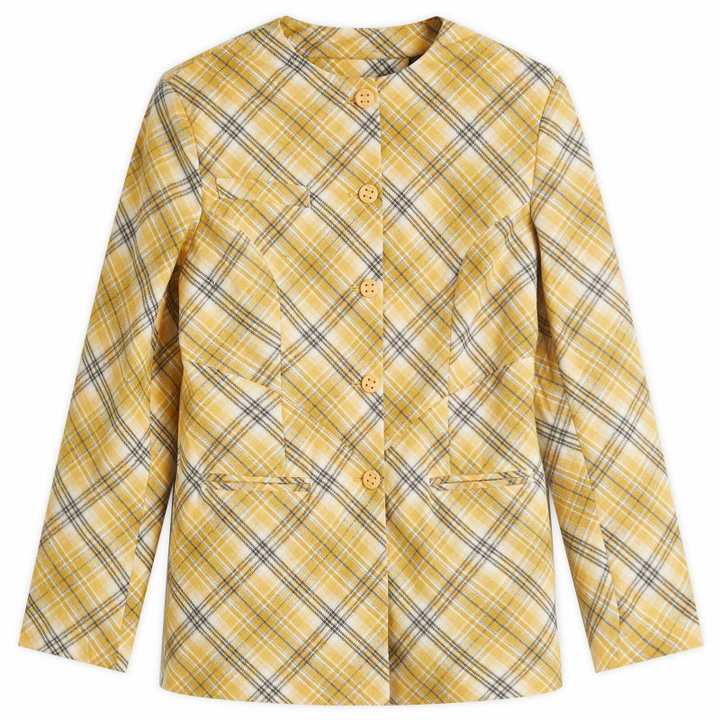 Photo: House Of Sunny Women's Check Collarless Blazer Jacket in Multi