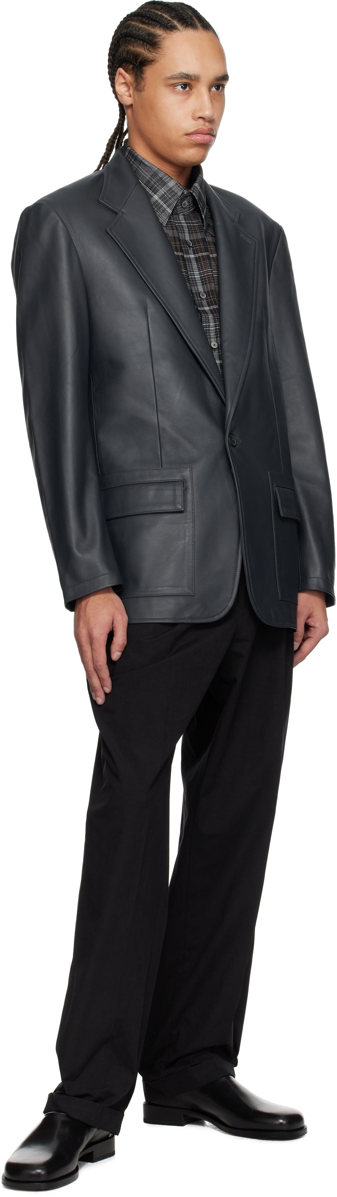 Carter Young Navy Single Breasted Leather Blazer