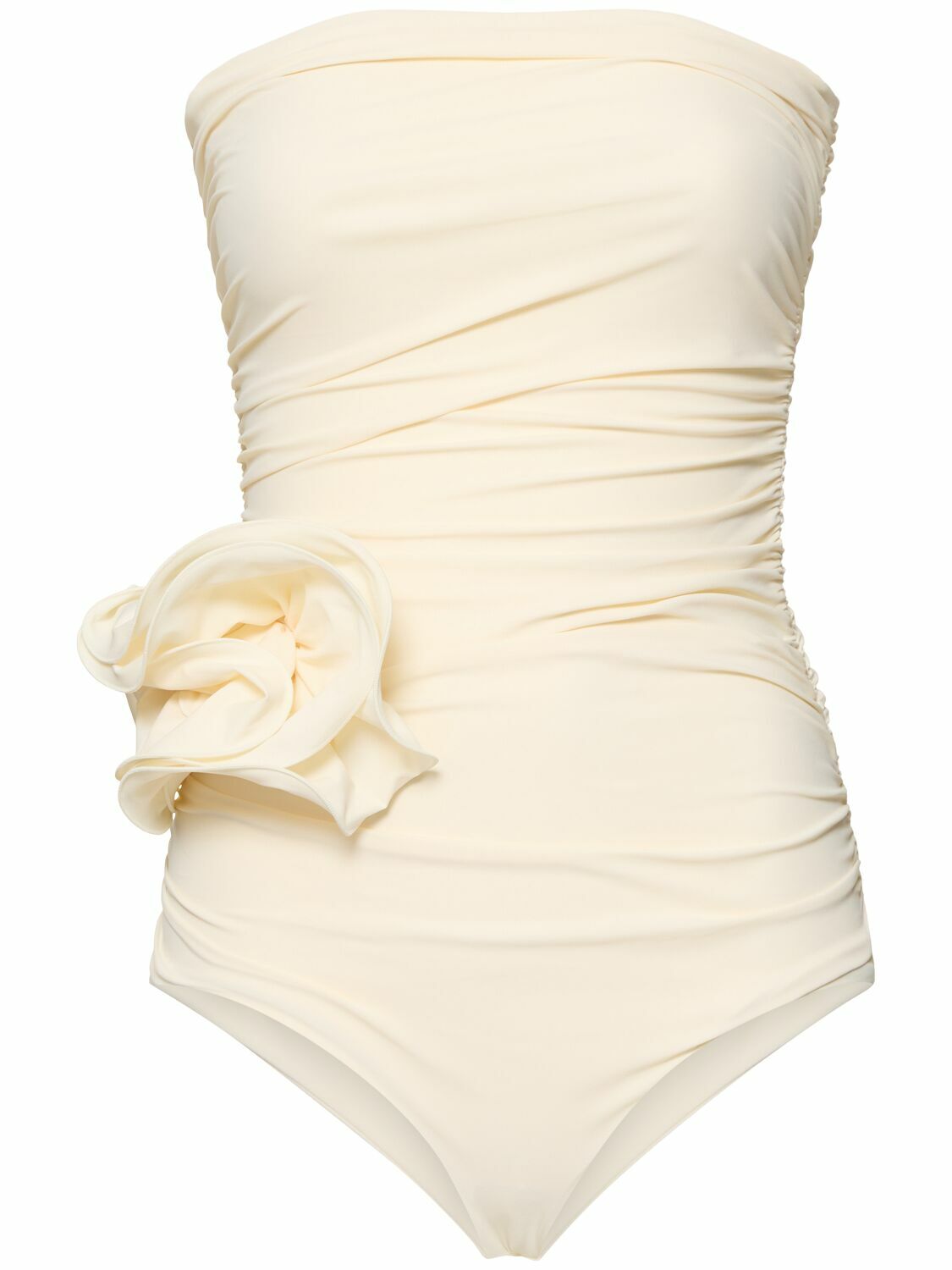 MAGDA BUTRYM Jersey Draped One Piece Swimsuit with Rose