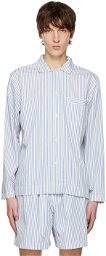 Tekla White & Blue Striped Pyjama Shirt
