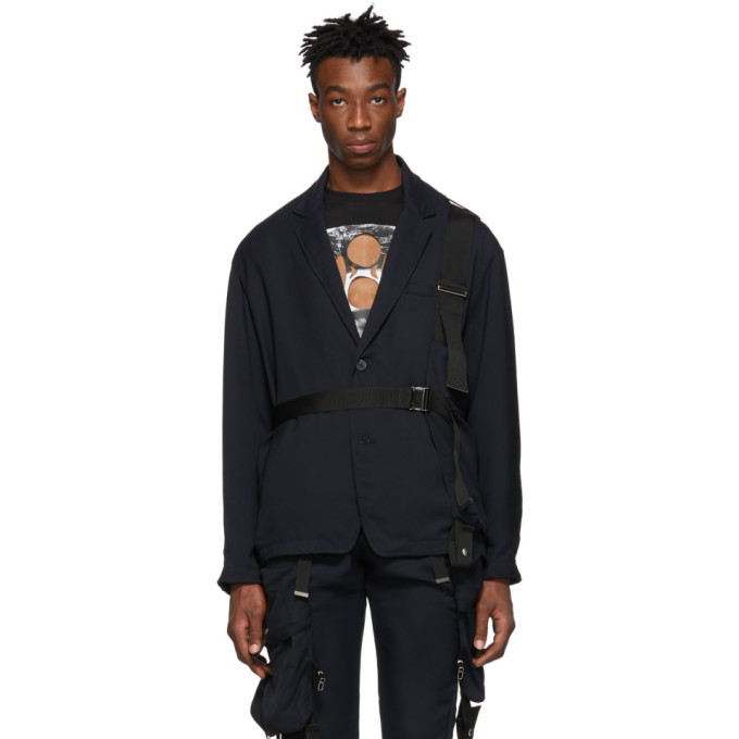 ALMOSTBLACK Navy Belted Blazer Jacket