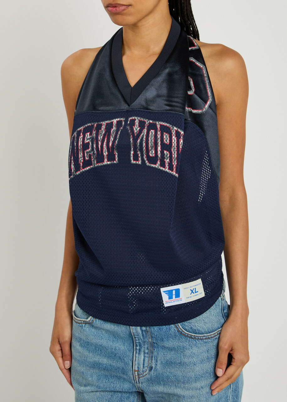 Alexander Wang Printed Tie-back Stretch-jersey top Navy Alexander Wang