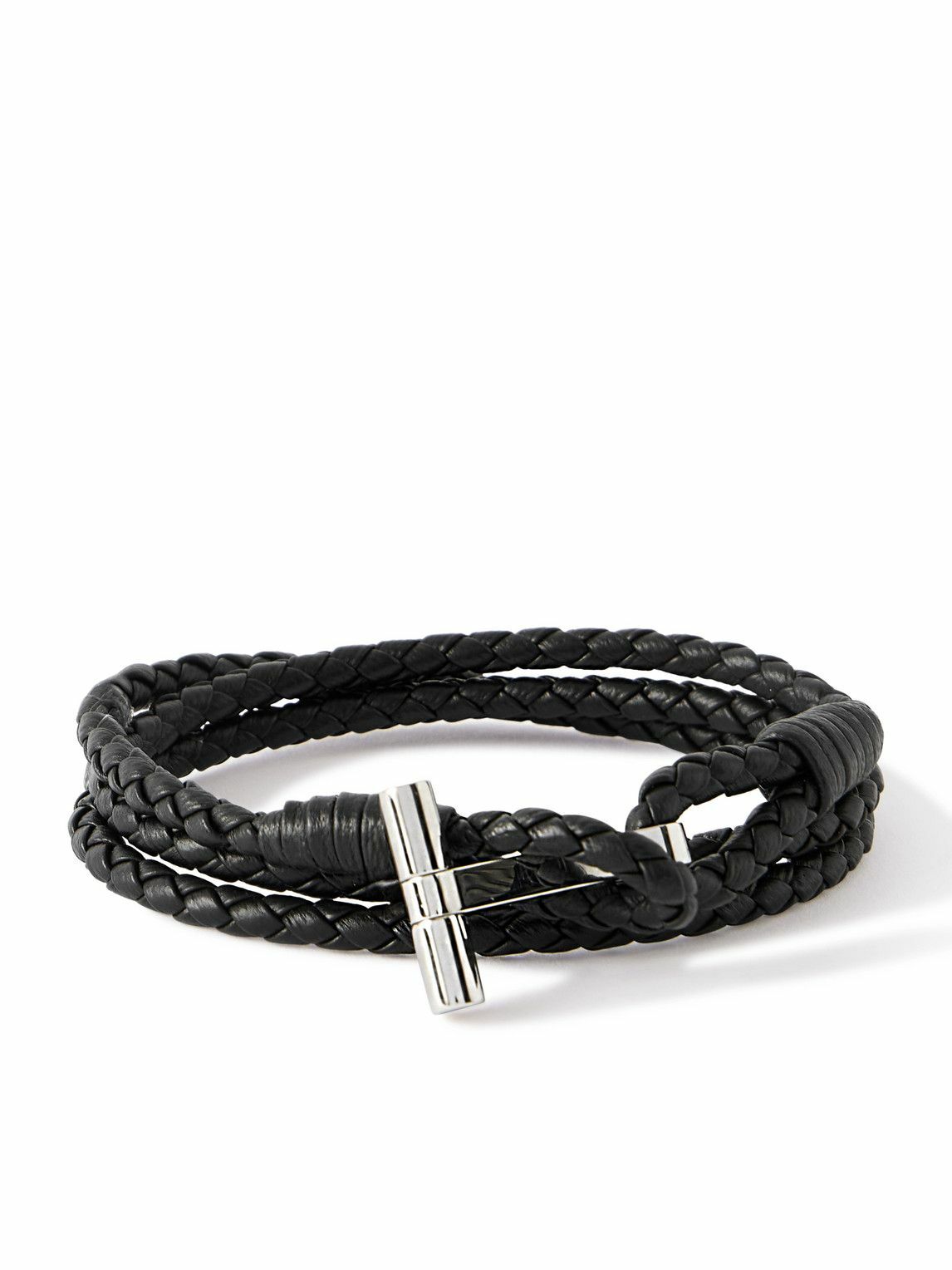 TOM FORD - Woven Leather and Silver-Tone Wrap Bracelet - Black