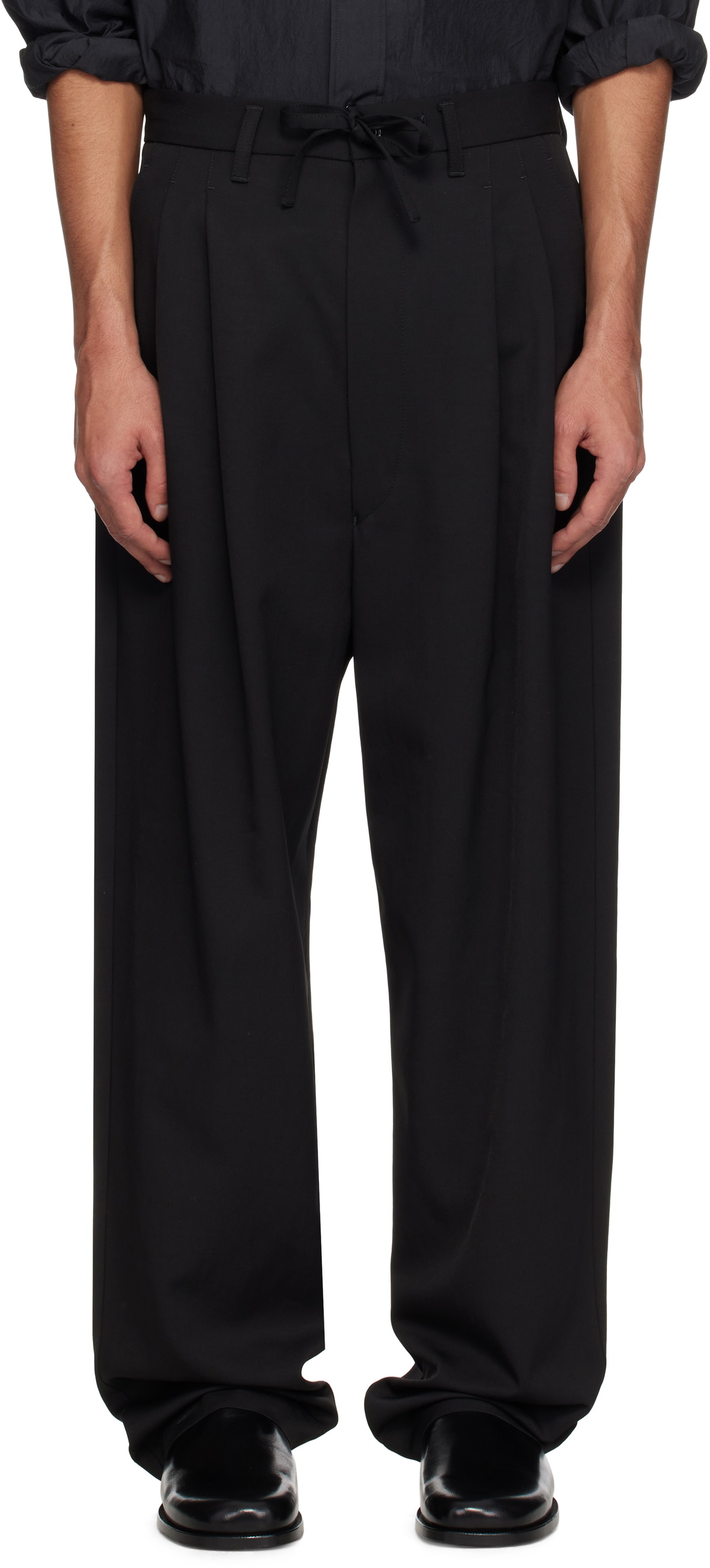 LEMAIRE Black Drawstring Pleated Trousers Lemaire