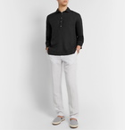 120% - Garment-Dyed Linen Polo Shirt - Black