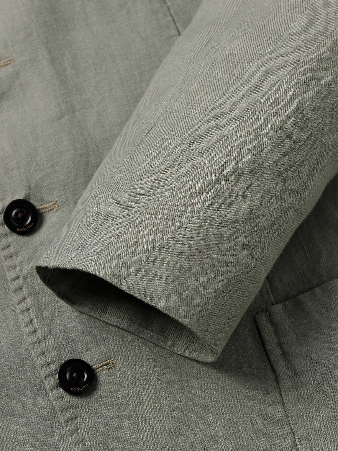 Boglioli - Slim-Fit Nehru-Collar Herringbone Linen Jacket - Gray