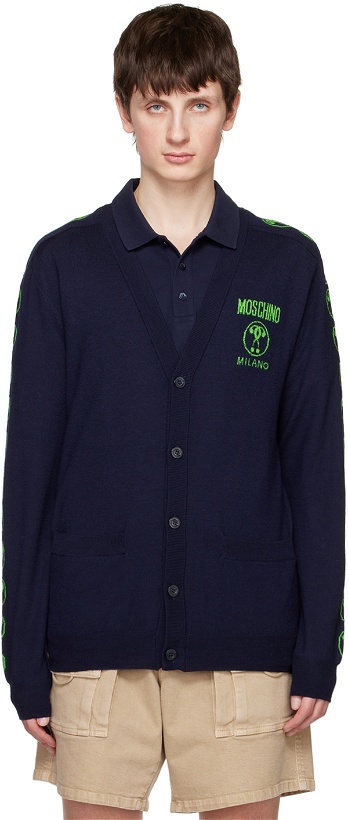 Photo: Moschino Navy Double Question Mark Cardigan