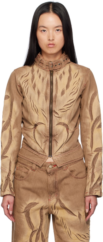 Photo: Masha Popova SSENSE Exclusive Brown Chain Racing Denim Jacket