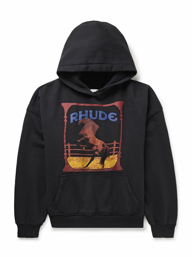 Photo: Rhude - Cadre Logo-Print Cotton-Jersey Hoodie - Black