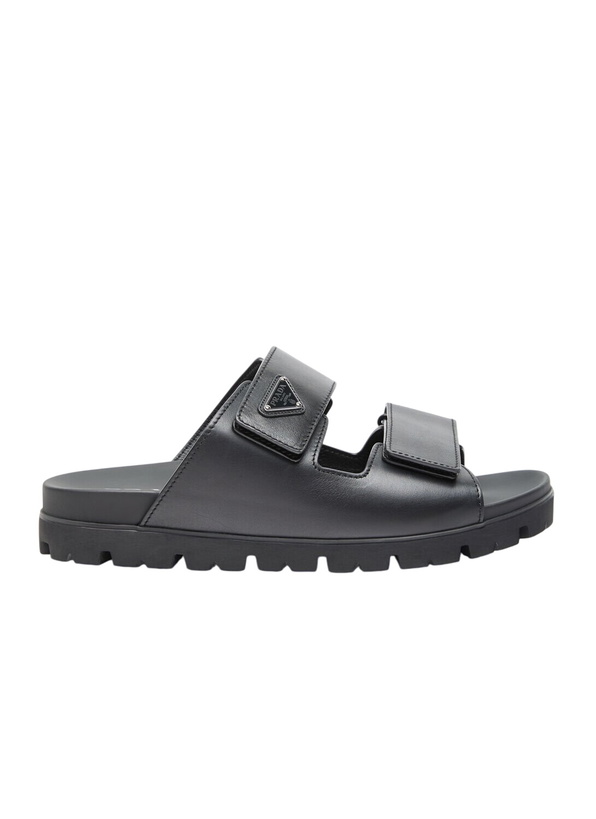Photo: Prada Logo Plaque Leather Slides