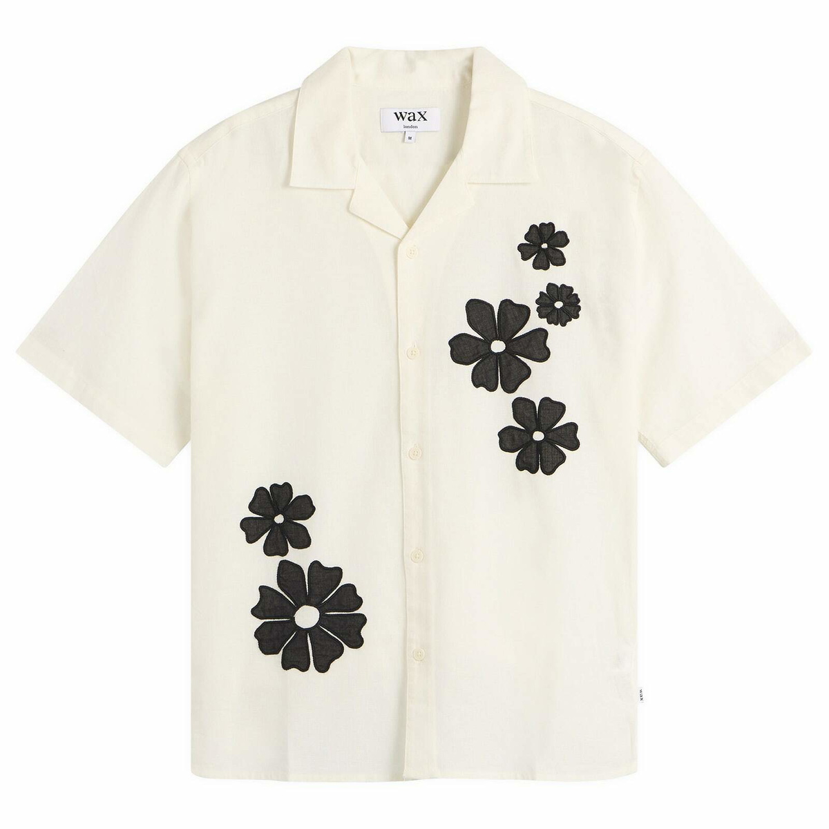 Wax London Men's Didcot Applique Flowers Vacation Shirt in Ecru/Black